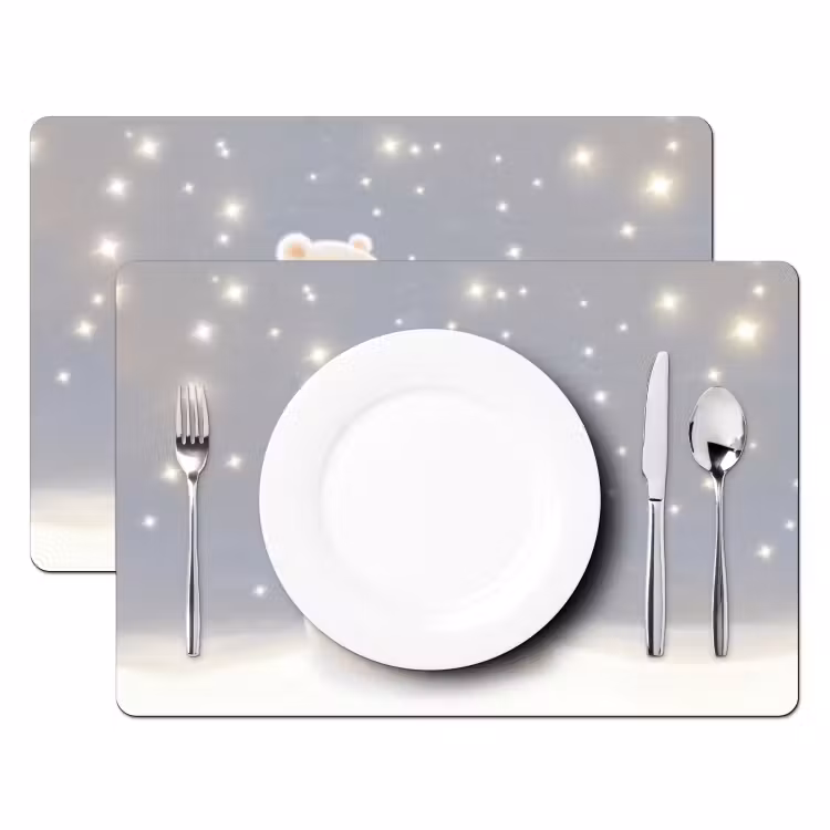 Placemat - 6 stuks - Ijsbeer - Sneeuw - Sterren - Blauw — 2