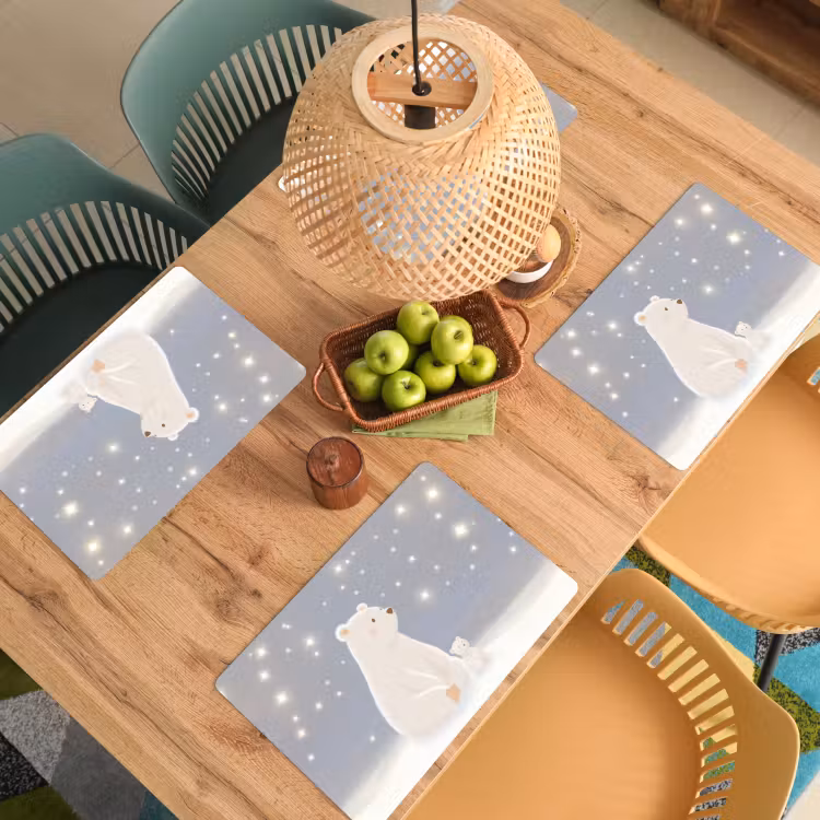 Placemat - 6 stuks - Ijsbeer - Sneeuw - Sterren - Blauw — 6
