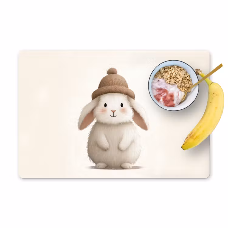 Placemat - 6 stuks - Konijn - Muts - Oren - Beige — 1