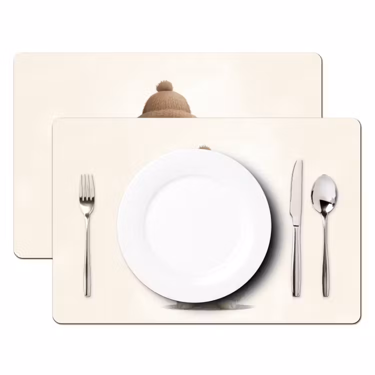 Placemat - 6 stuks - Konijn - Muts - Oren - Beige — 2