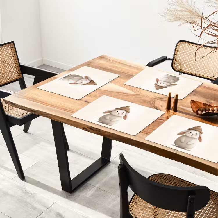 Placemat - 6 stuks - Konijn - Muts - Oren - Beige — 5