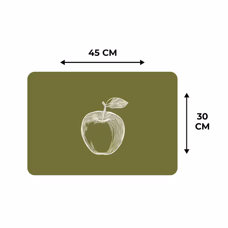 Placemat - 6 stuks - Lijntekening - Appel - Olijfgroen - Blaadje — 3