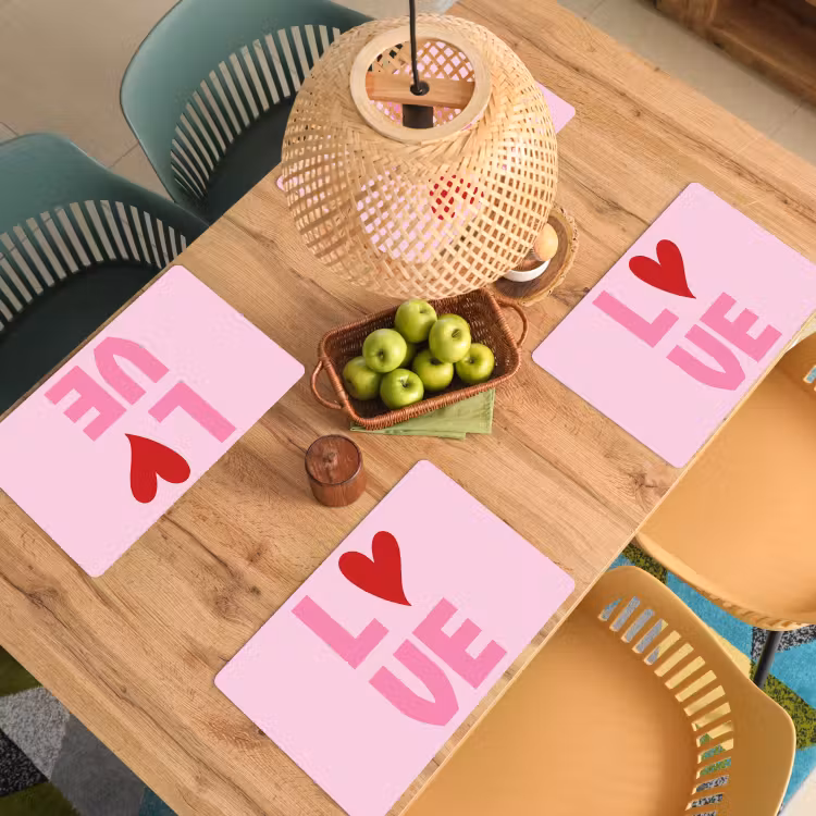 Placemat - 6 stuks - Love - Roze - Hart - Valentijn — 6