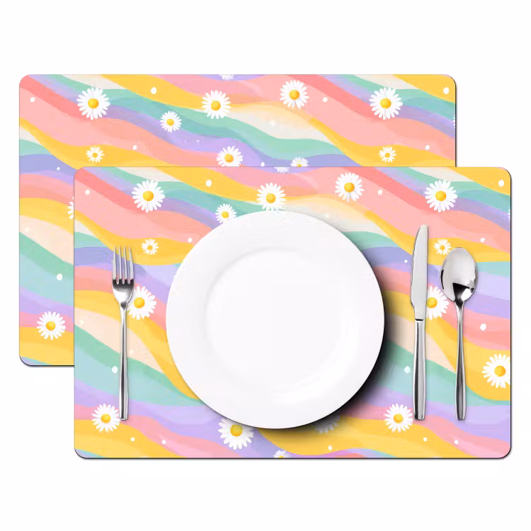 Placemat - 6 stuks - Madeliefjes - Kleurrijk - Pastel — 2
