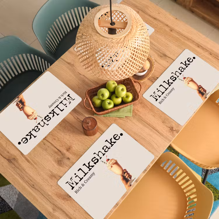 Placemat - 6 stuks - Milkshake - Kers - Rietje — 6