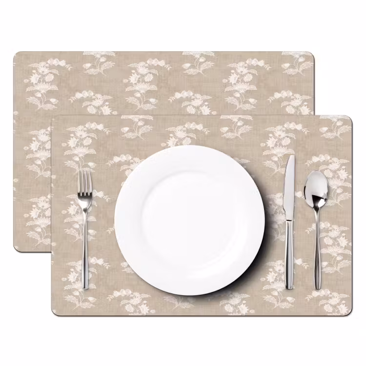 Placemat - 6 stuks - Motief - Beige - Linnen — 2