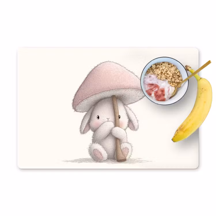 Placemat - 6 stuks - Paddenstoel - Konijn - Roze — 1