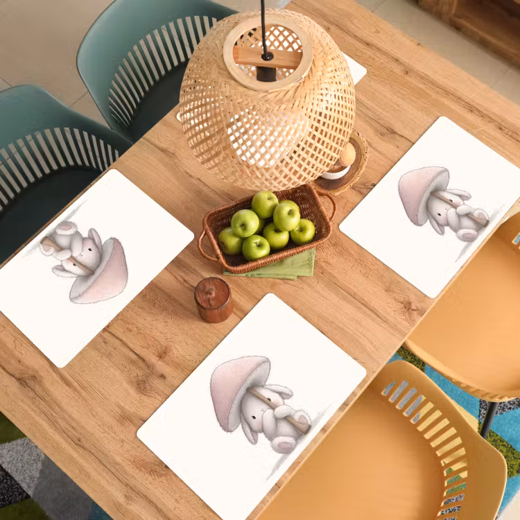 Placemat - 6 stuks - Paddenstoel - Konijn - Roze — 6