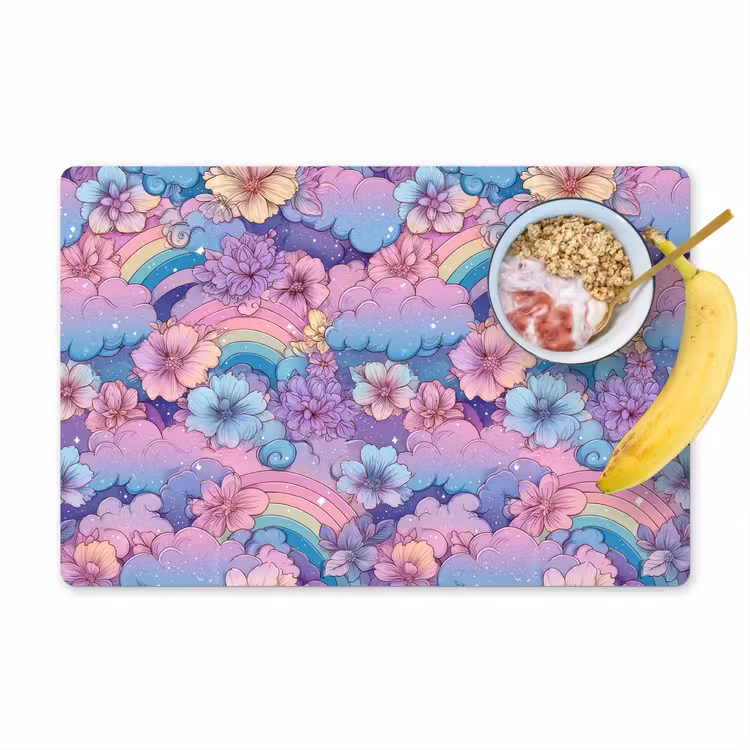 Placemat - 6 stuks - Regenbogen - Bloemen - Kleurrijk - Wolken — 1