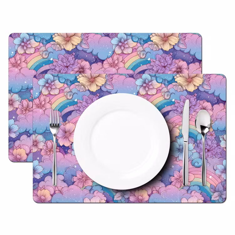 Placemat - 6 stuks - Regenbogen - Bloemen - Kleurrijk - Wolken — 2