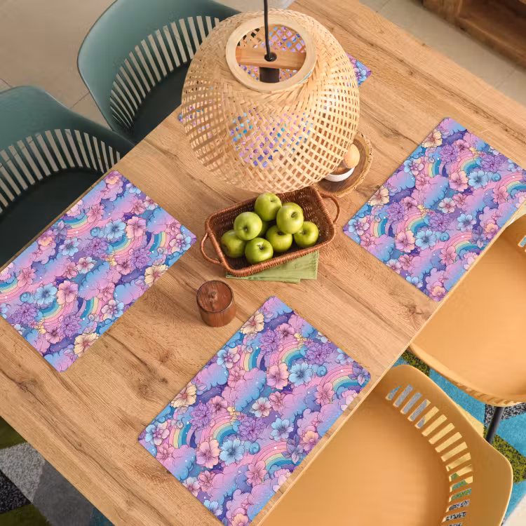 Placemat - 6 stuks - Regenbogen - Bloemen - Kleurrijk - Wolken — 6