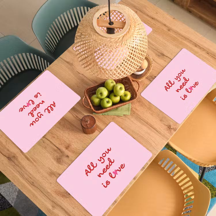 Placemat - 6 stuks - Tekst - Roze - Love - Hart — 6
