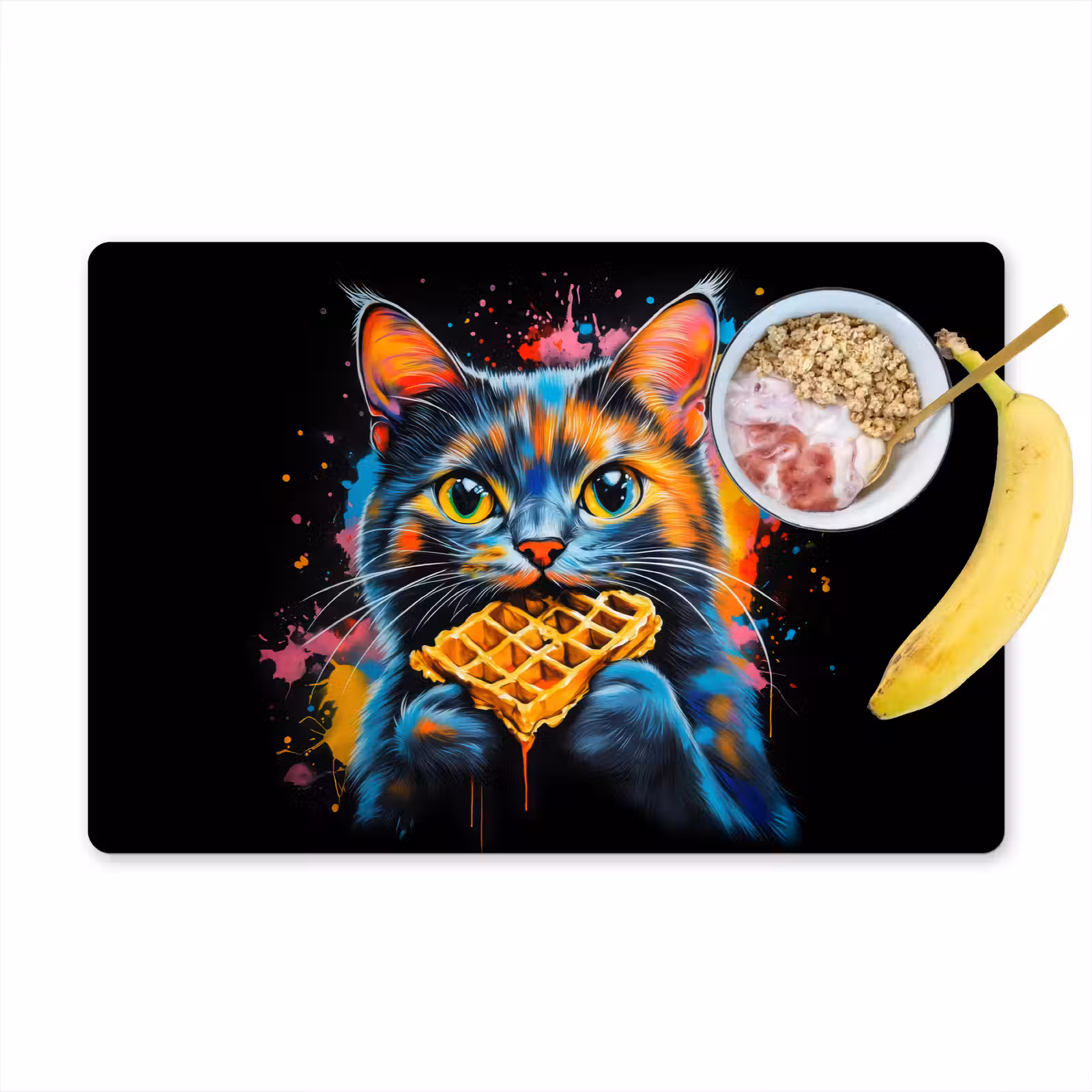 Placemat - 6 stuks - Kat - Graffiti - Kleurrijk - Wafel - Eten — 1