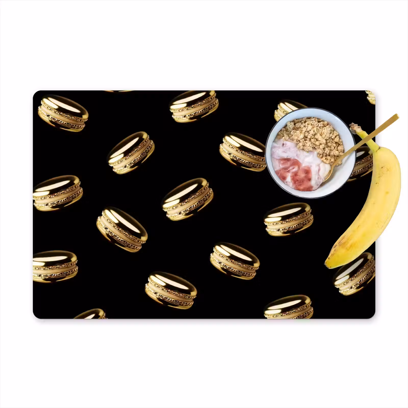 Placemat - 6 stuks - Macarons - Patroon - Goud - Zwart — 1