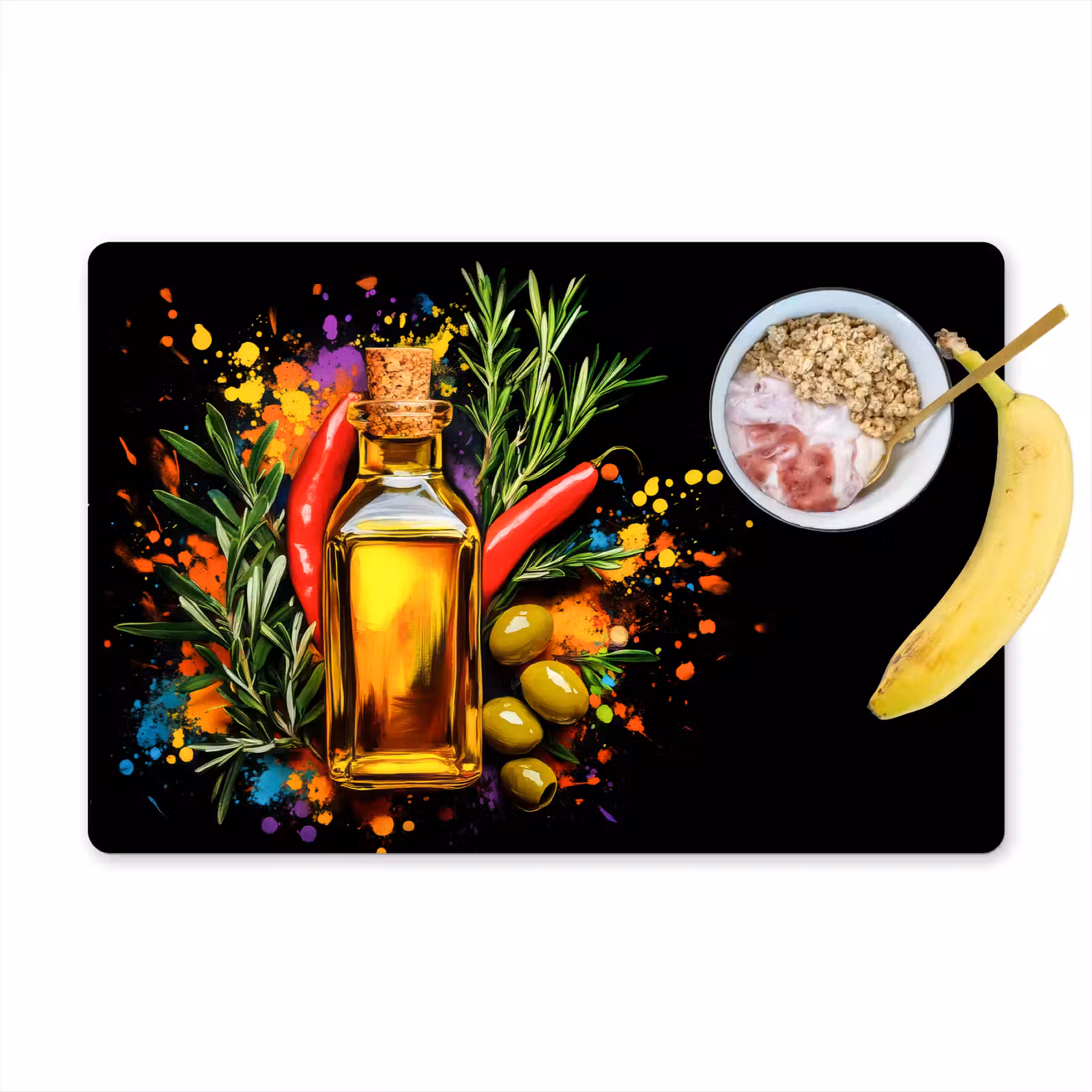 Placemat - 6 stuks - Olijfolie - Graffiti - Peper - Olijven - Modern — 1