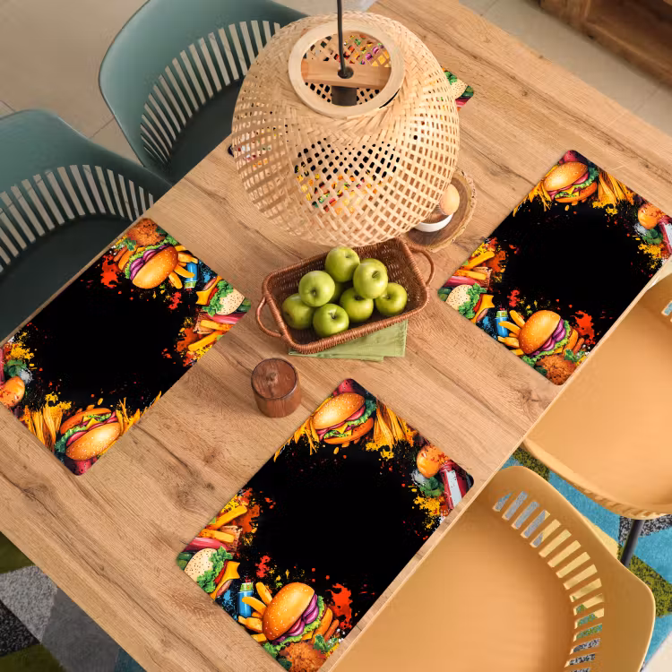 Placemat - 6 stuks - Fastfood - Graffiti - Hamburger - Eten - Modern — 6