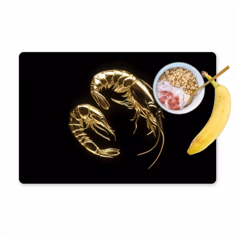 Placemat - 6 stuks - Garnalen - Zwart - Goud - Dieren — 1