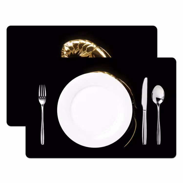Placemat - 6 stuks - Garnalen - Zwart - Goud - Dieren — 2