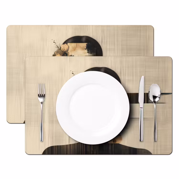 Placemat - 6 stuks - Gezicht - Bloemen - Zwart - Vrouw — 2