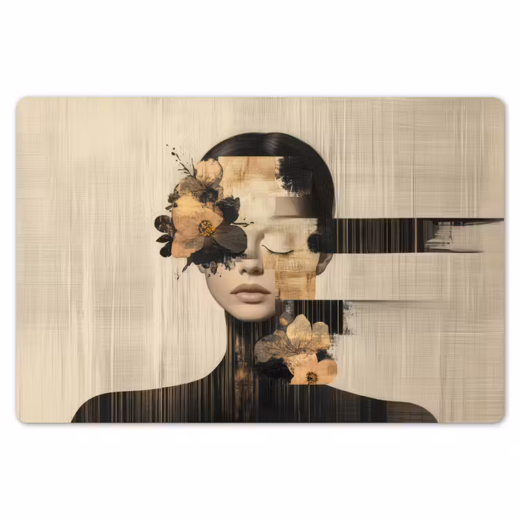 Placemat - 6 stuks - Gezicht - Bloemen - Zwart - Vrouw — 7