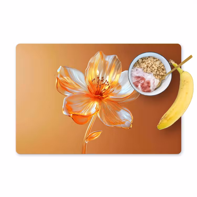 Placemat - 6 stuks - Glazen - Bloem - Oranje — 1