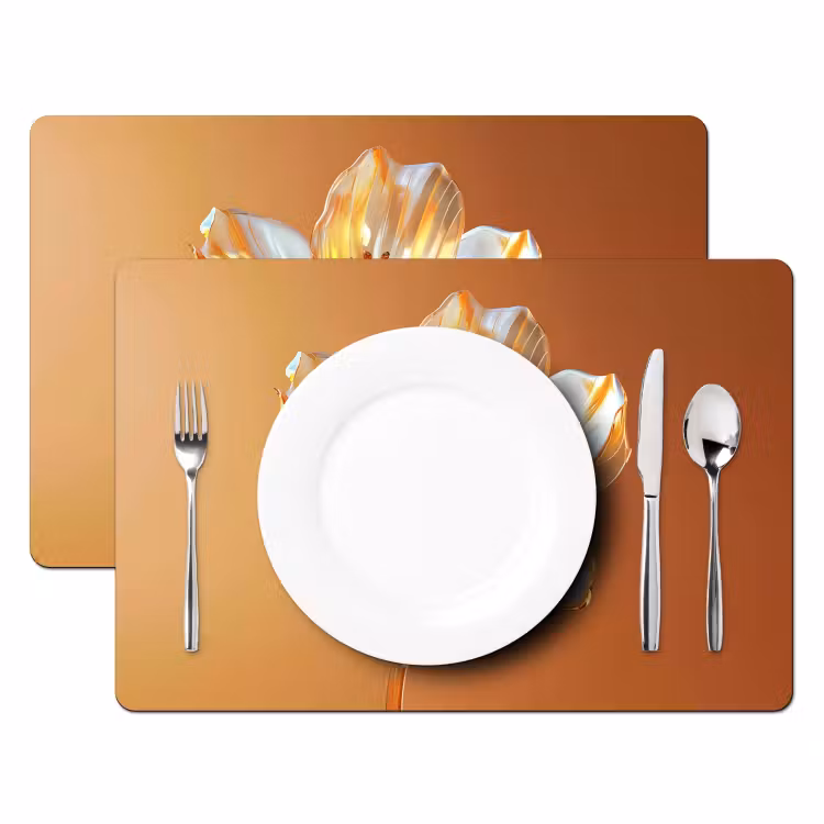 Placemat - 6 stuks - Glazen - Bloem - Oranje — 2