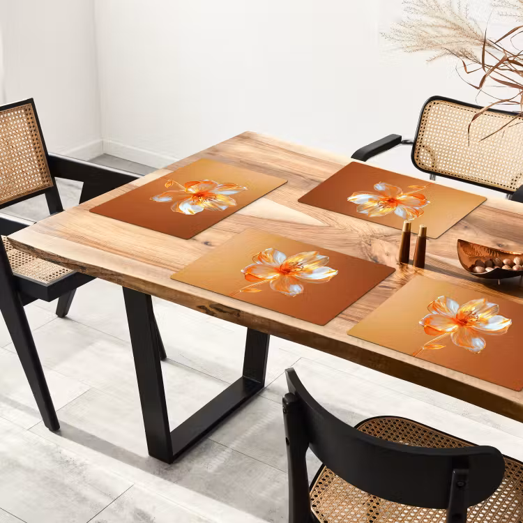 Placemat - 6 stuks - Glazen - Bloem - Oranje — 5