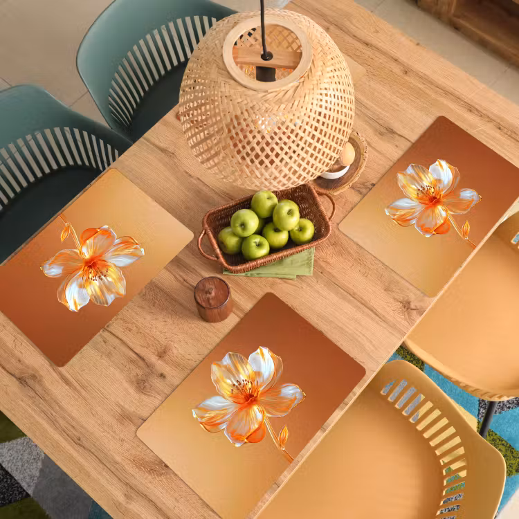 Placemat - 6 stuks - Glazen - Bloem - Oranje — 6