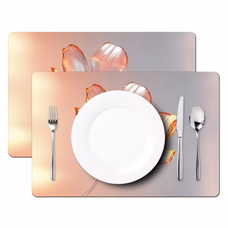 Placemat - 6 stuks - Glazen - Bloem - Roze — 2