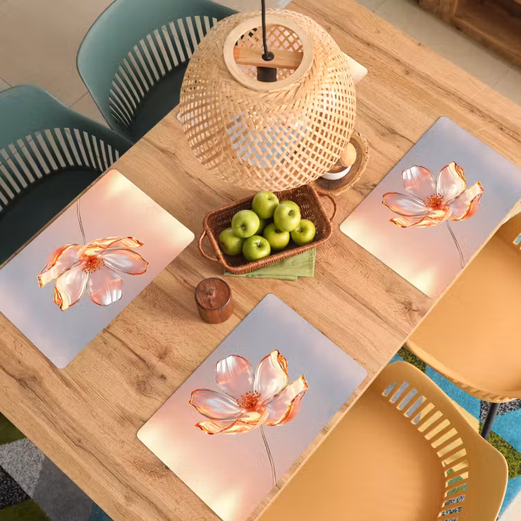 Placemat - 6 stuks - Glazen - Bloem - Roze — 6