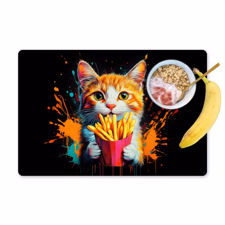 Placemat - 6 stuks - Kat - Eten - Patat - Graffiti - Abstract — 1