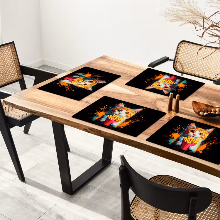 Placemat - 6 stuks - Kat - Eten - Patat - Graffiti - Abstract — 5