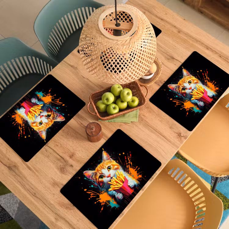 Placemat - 6 stuks - Kat - Eten - Patat - Graffiti - Abstract — 6