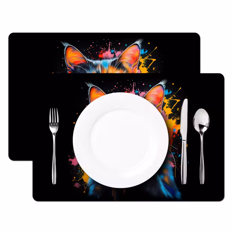 Placemat - 6 stuks - Kat - Graffiti - Kleurrijk - Wafel - Eten — 2