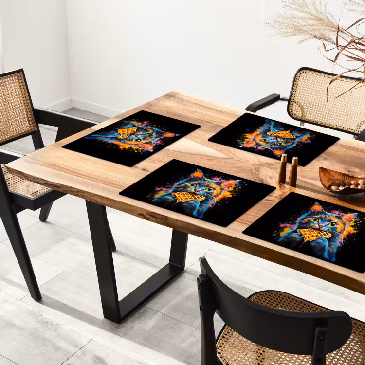 Placemat - 6 stuks - Kat - Graffiti - Kleurrijk - Wafel - Eten — 5