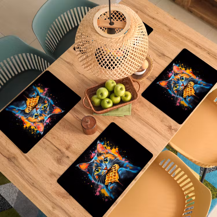 Placemat - 6 stuks - Kat - Graffiti - Kleurrijk - Wafel - Eten — 6