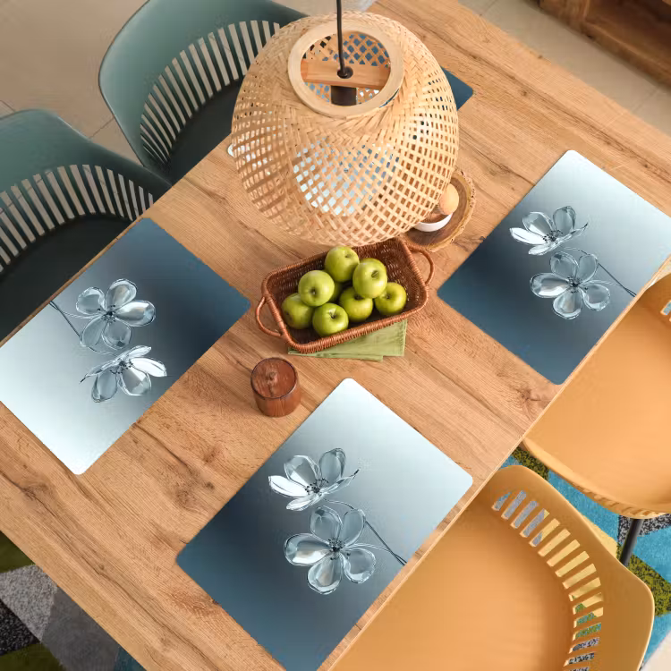 Placemat - 6 stuks - Kristal - Bloemen - Grijs — 6