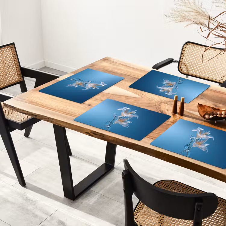 Placemat - 6 stuks - Lelies - Blauw - Glazen — 5