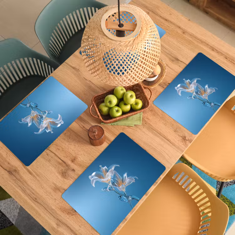 Placemat - 6 stuks - Lelies - Blauw - Glazen — 6