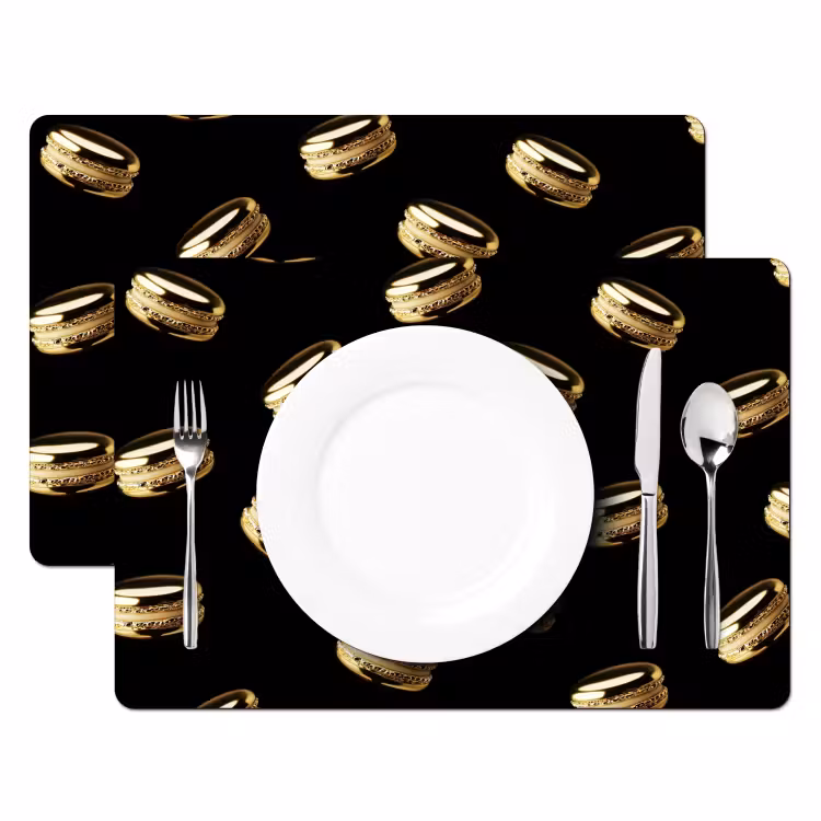 Placemat - 6 stuks - Macarons - Patroon - Goud - Zwart — 2