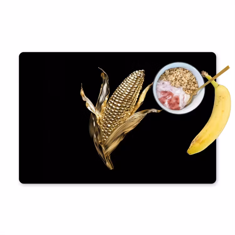 Placemat - 6 stuks - Mais - Eten - Goud - Zwart — 1
