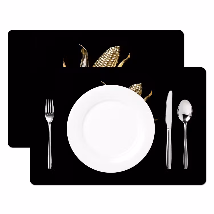 Placemat - 6 stuks - Mais - Eten - Goud - Zwart — 2