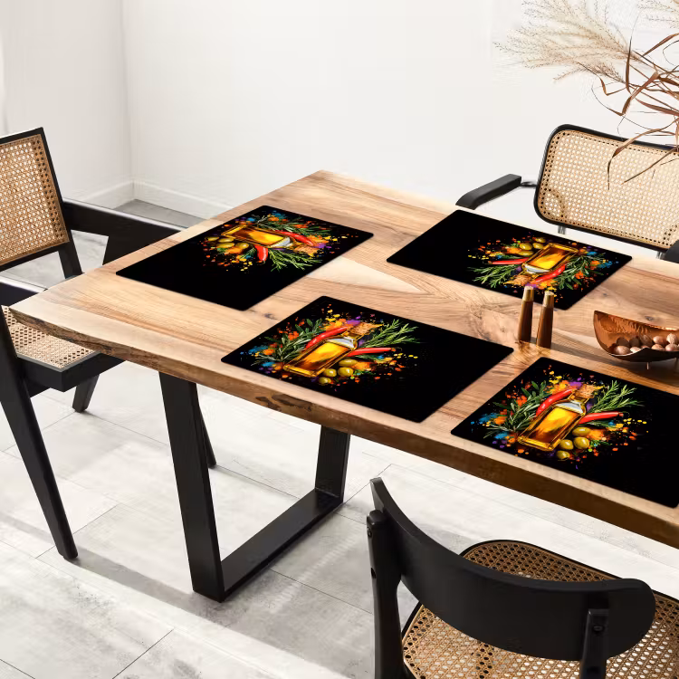 Placemat - 6 stuks - Olijfolie - Graffiti - Peper - Olijven - Modern — 5