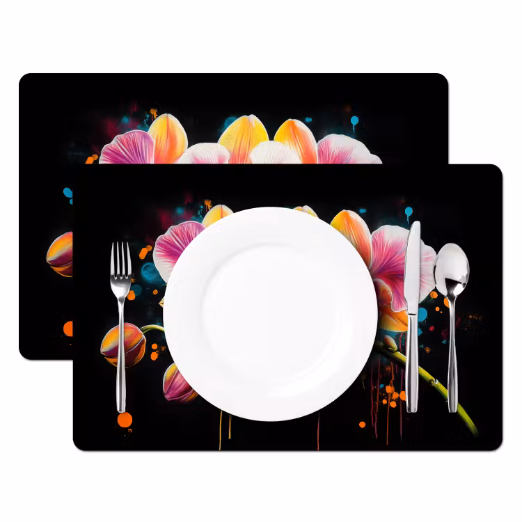 Placemat - 6 stuks - Orchidee - Graffiti - Kleurrijk - Bloemen - Abstract — 2