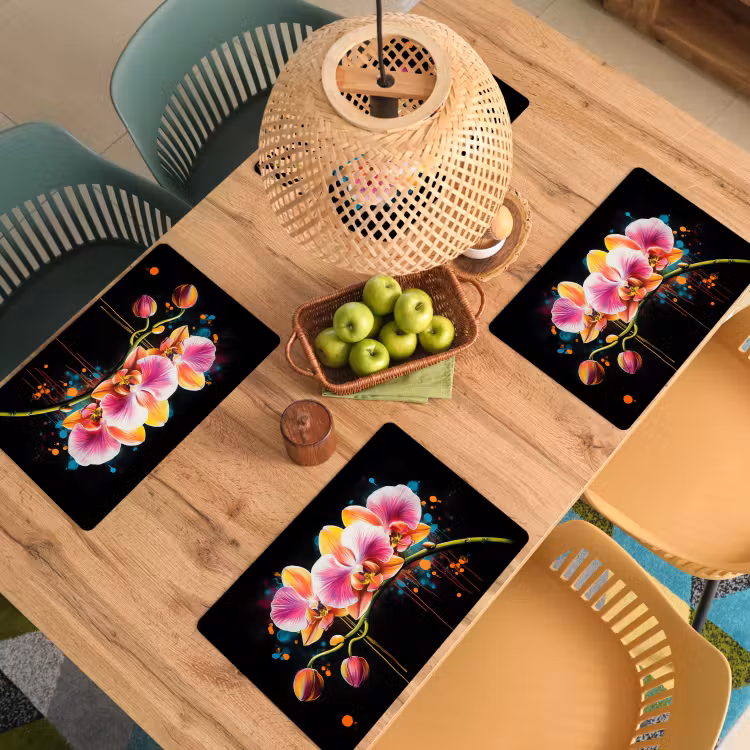 Placemat - 6 stuks - Orchidee - Graffiti - Kleurrijk - Bloemen - Abstract — 6
