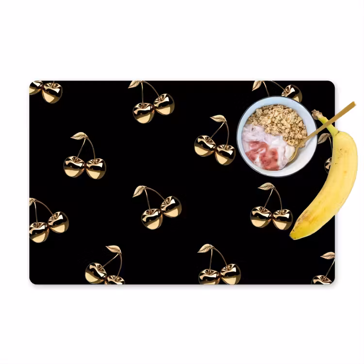 Placemat - 6 stuks - Patroon - Kersen - Goud - Chrome — 1