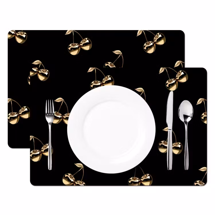 Placemat - 6 stuks - Patroon - Kersen - Goud - Chrome — 2