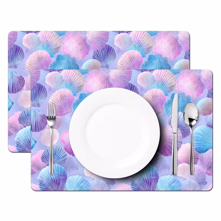 Placemat - 6 stuks - Schelpen - Paars - Blauw - Patroon — 2
