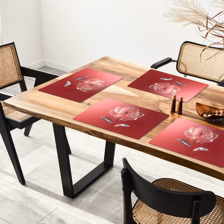 Placemat - 6 stuks - Sierlijk - Bloem - Roze - Glazen — 5