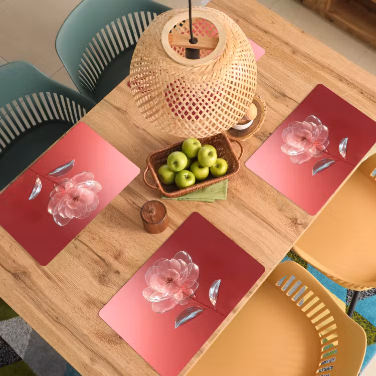 Placemat - 6 stuks - Sierlijk - Bloem - Roze - Glazen — 6